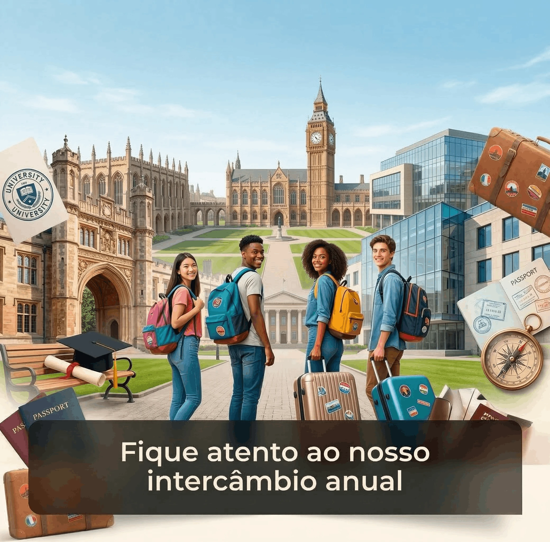 Estudantes se preparando para um programa de intercâmbio internacional para aprender idiomas no exterior!